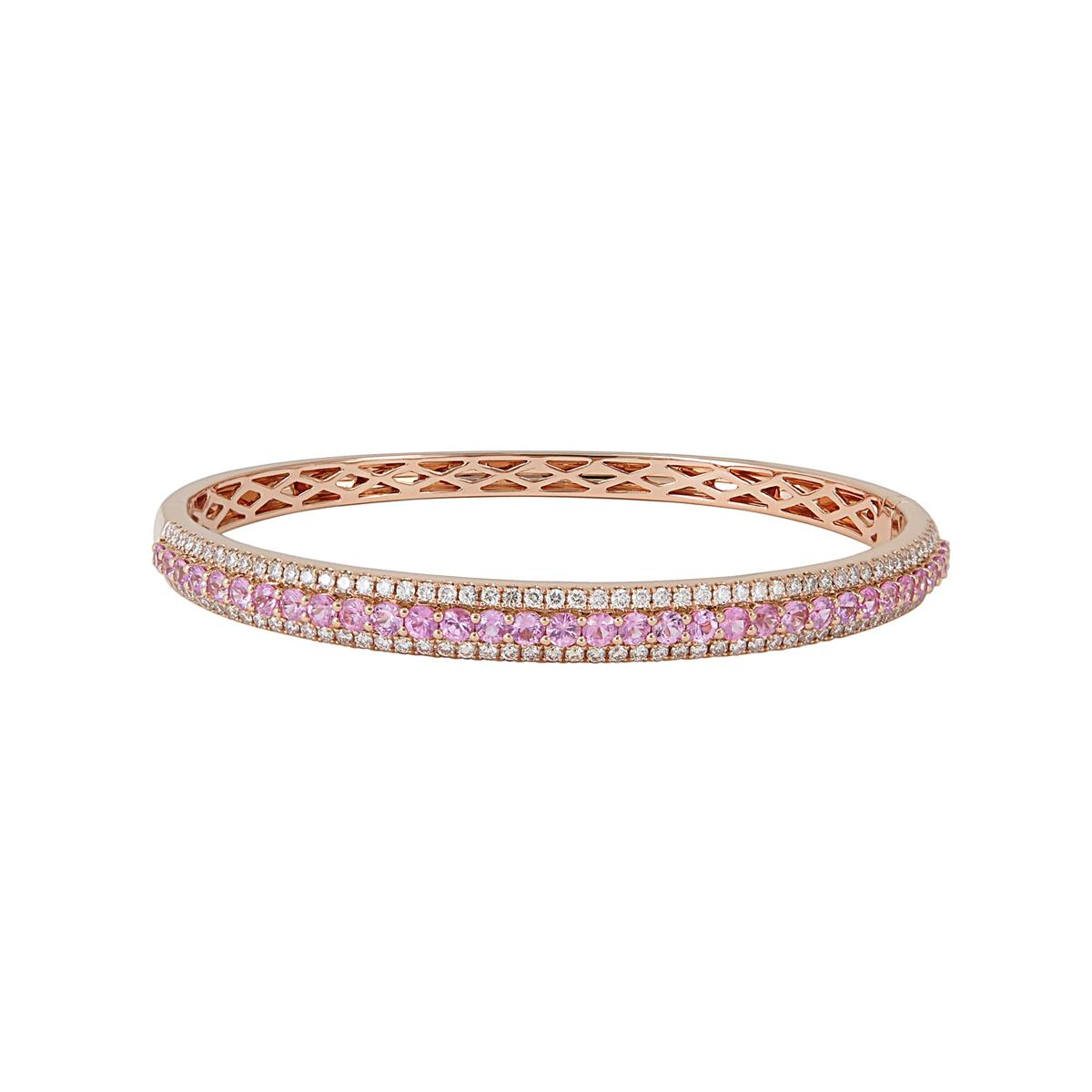 London Collection 18k Rose Gold Pave Diamond and Pink Sapphire Bangle Bracelet