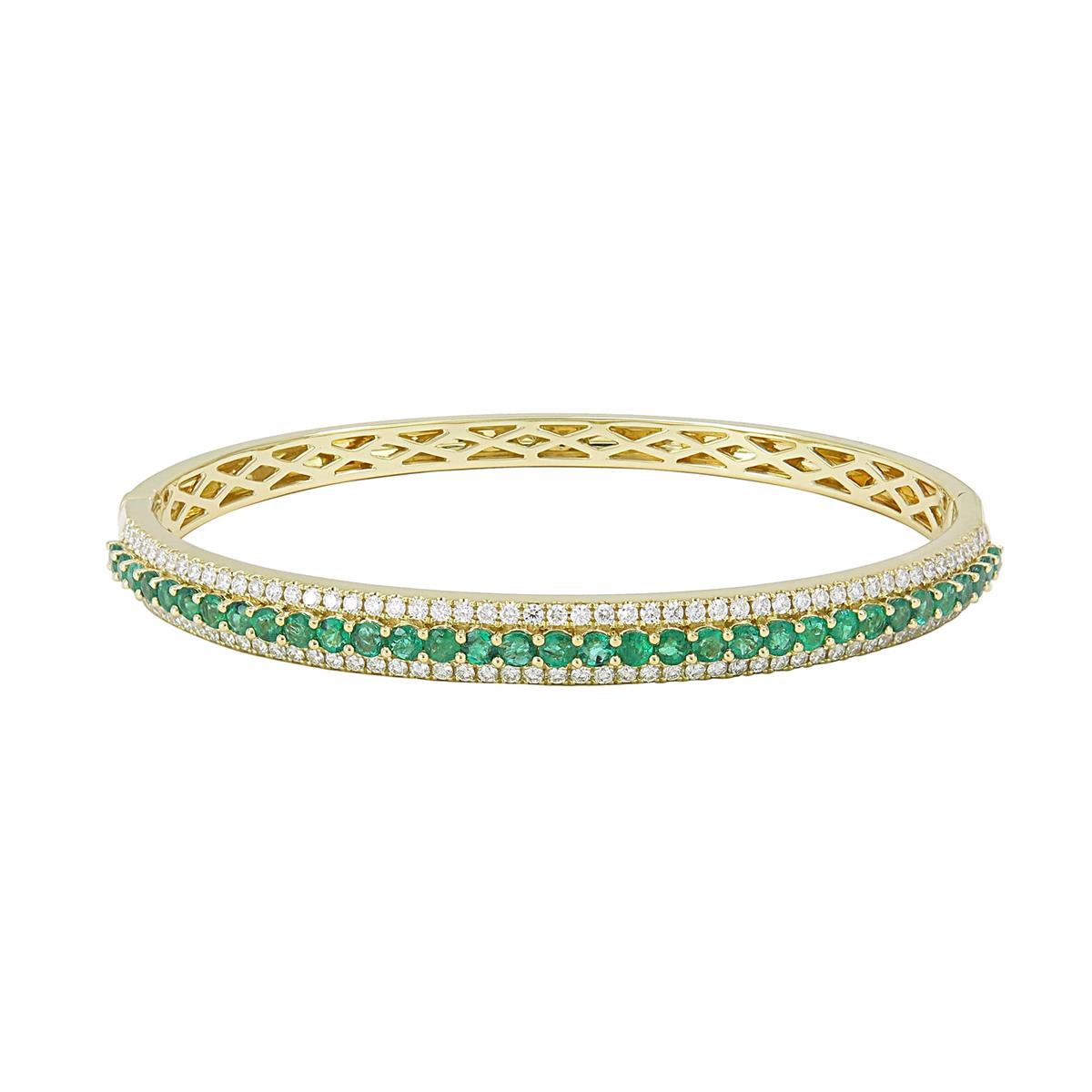 London Collection 18k Yellow Gold Pave Diamond and Emerald Bangle Bracelet
