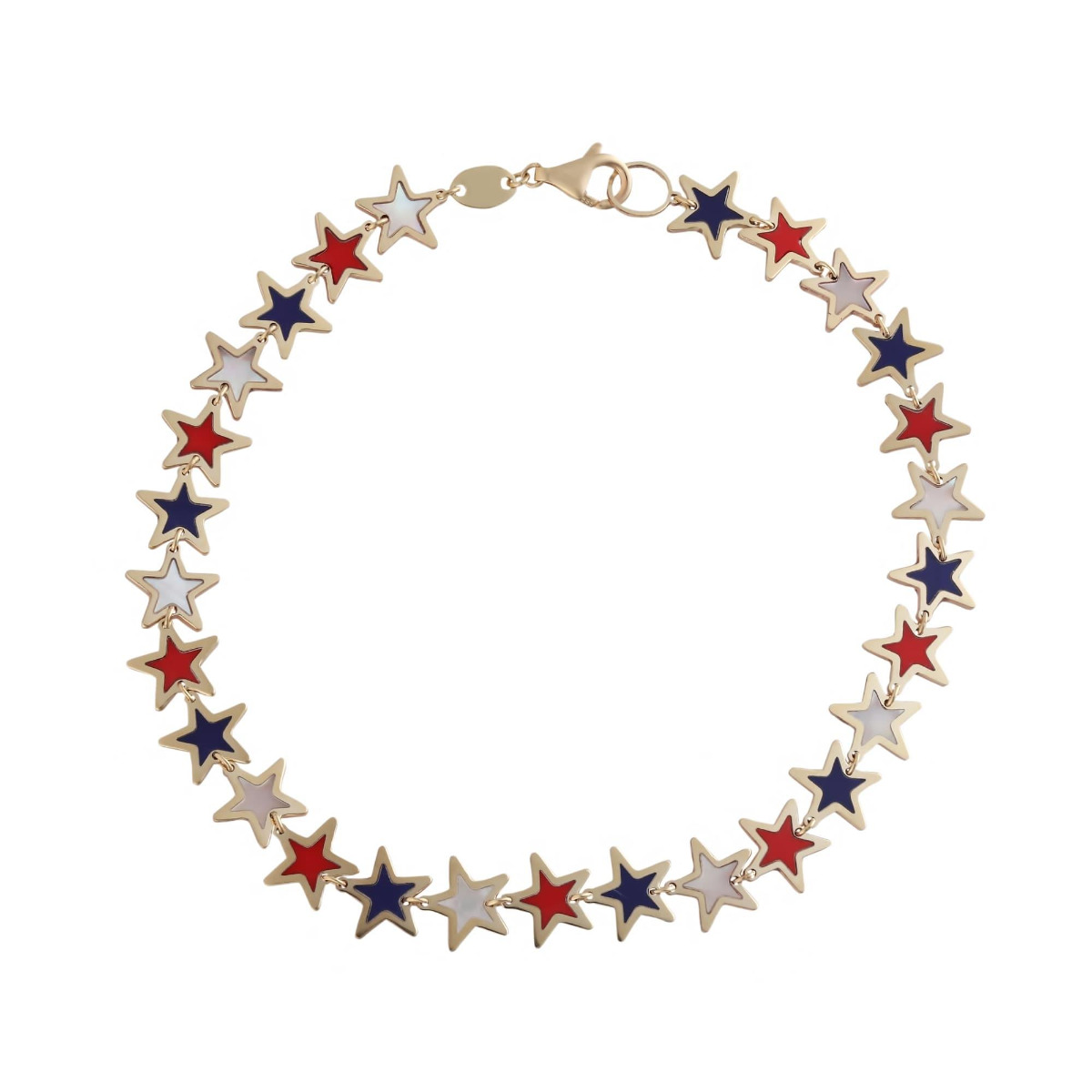 London Collection 14k Yellow Gold Red, White and Blue Star Bracelet