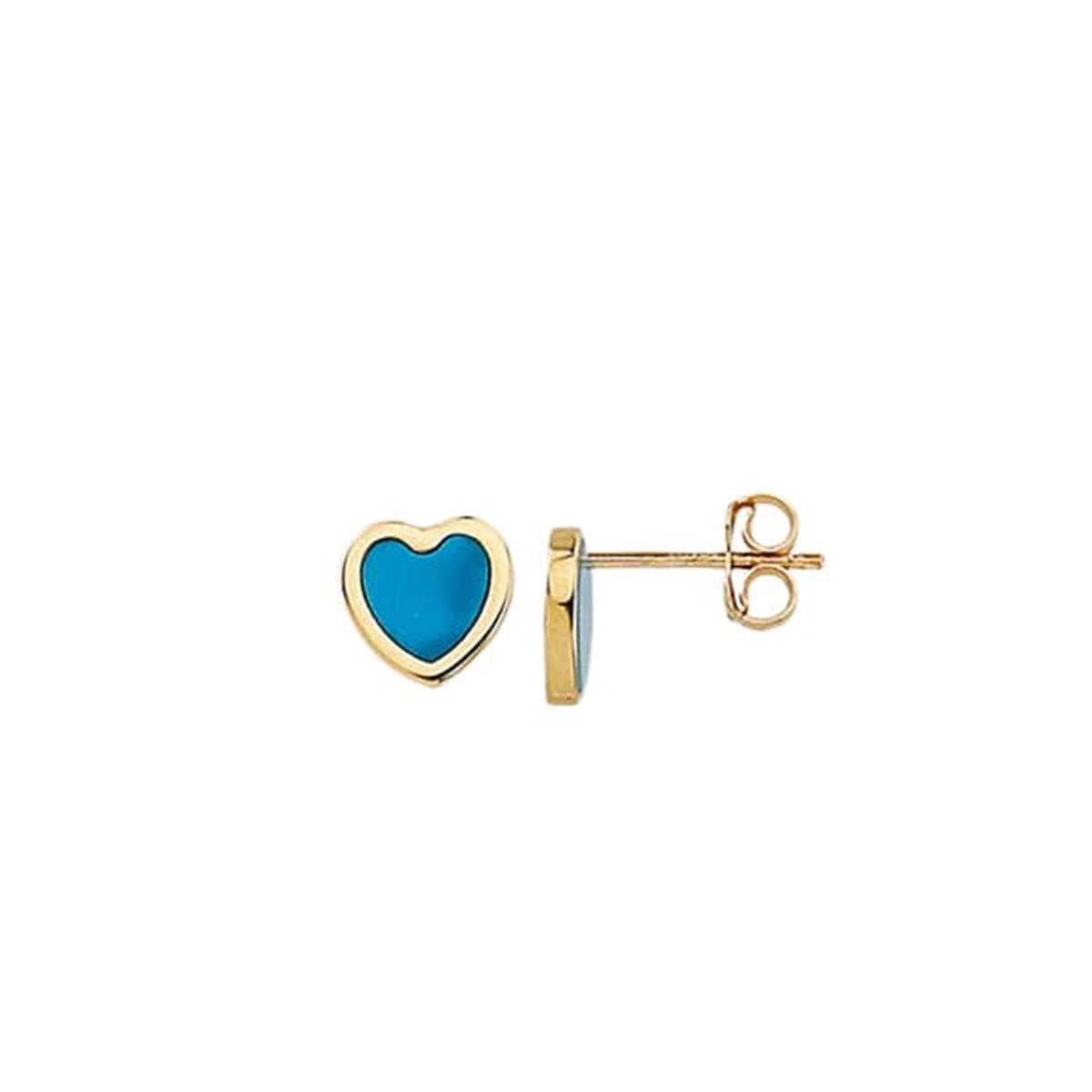 London Collection 14k Yellow Gold Turquoise Heart Stud Earrings