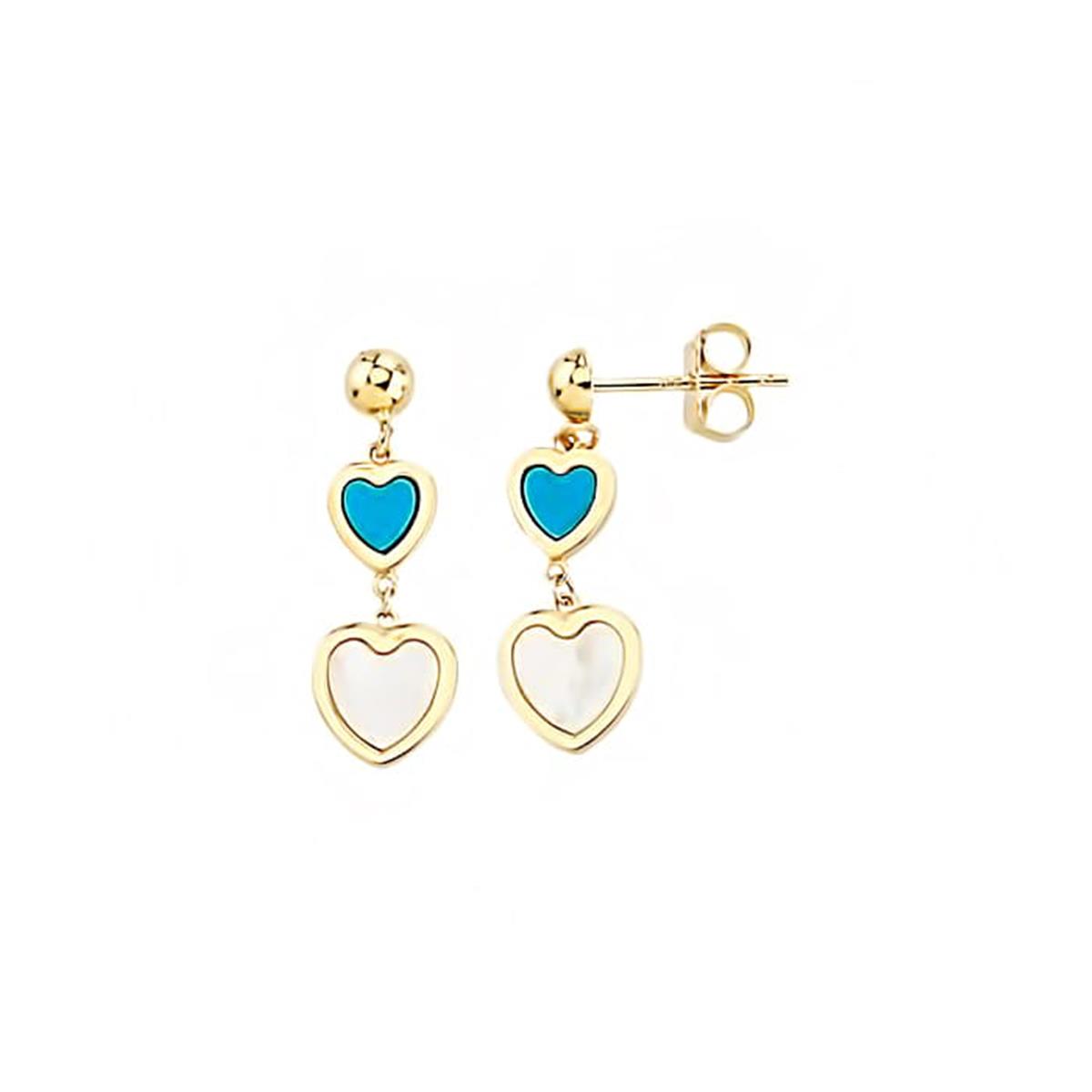 London Collection 14k Turquoise and Mother of Pearl Heart Dangle Earrings