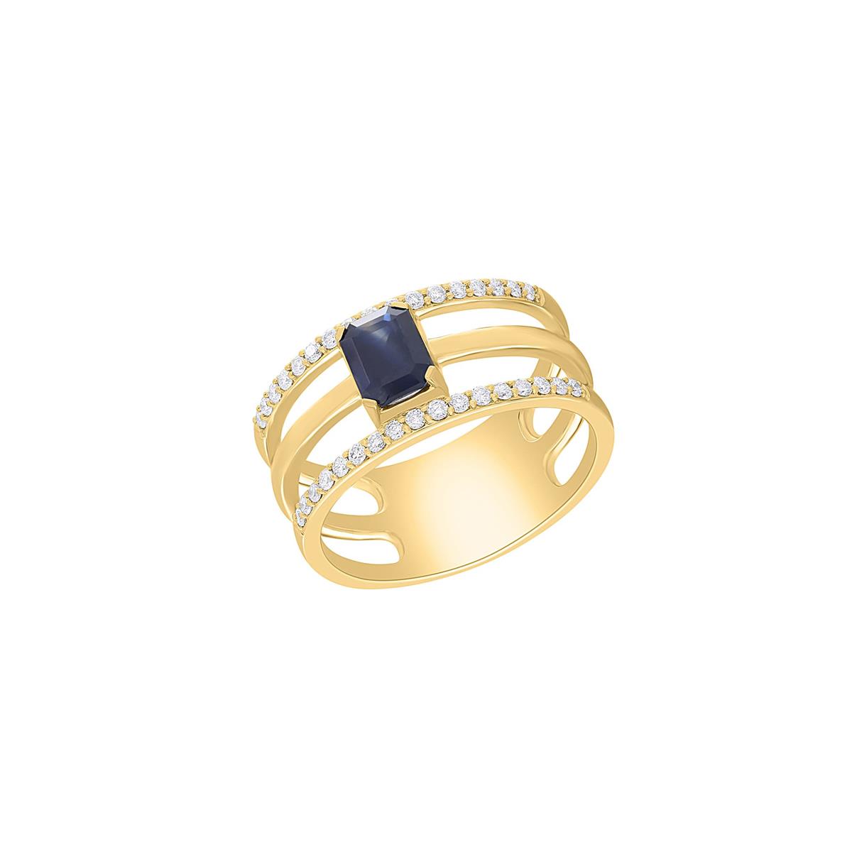 London Collection 14k Diamond and Sapphire 3 Row Ring