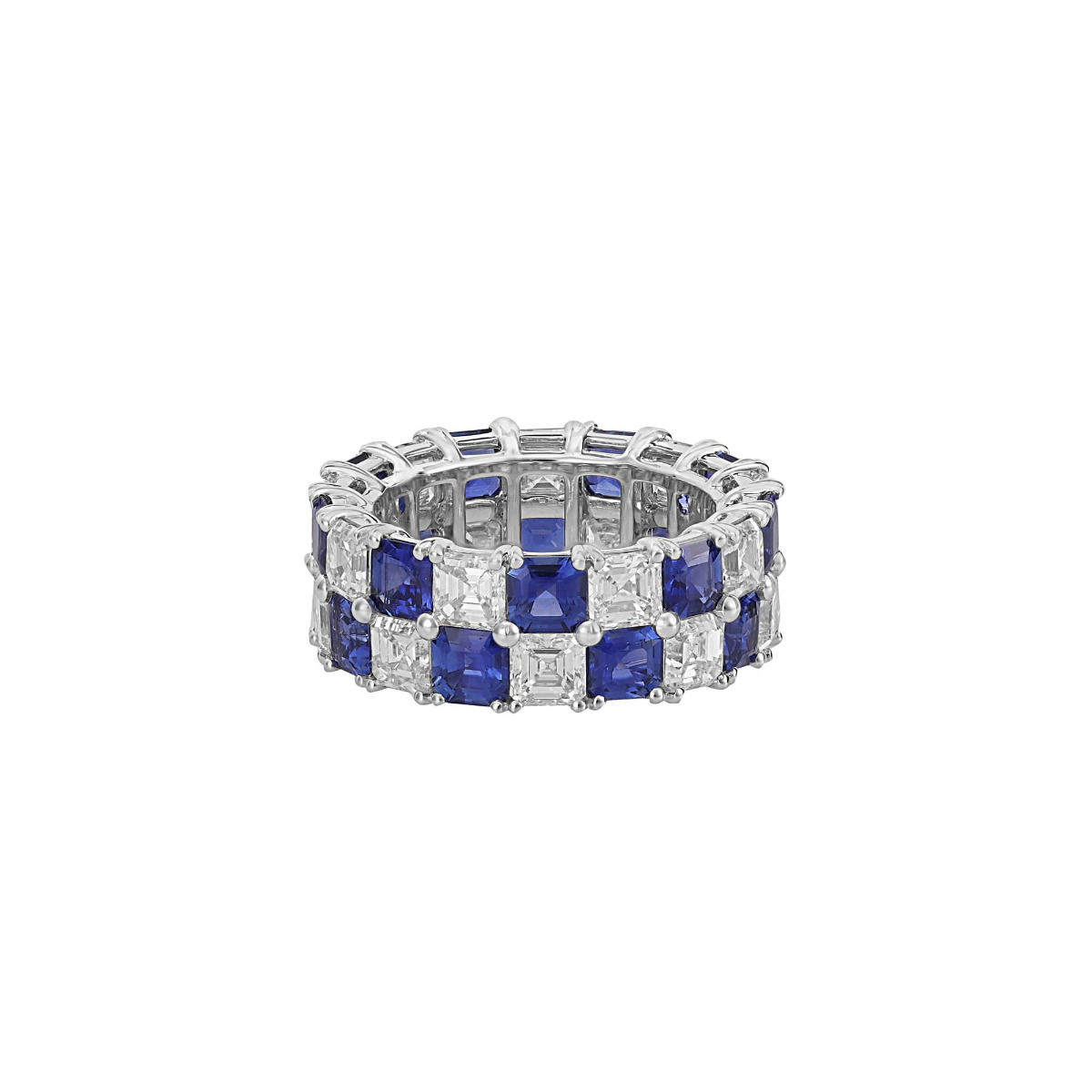 London Collection 18k Asscher Diamond and Blue Sapphire Double Band Ring