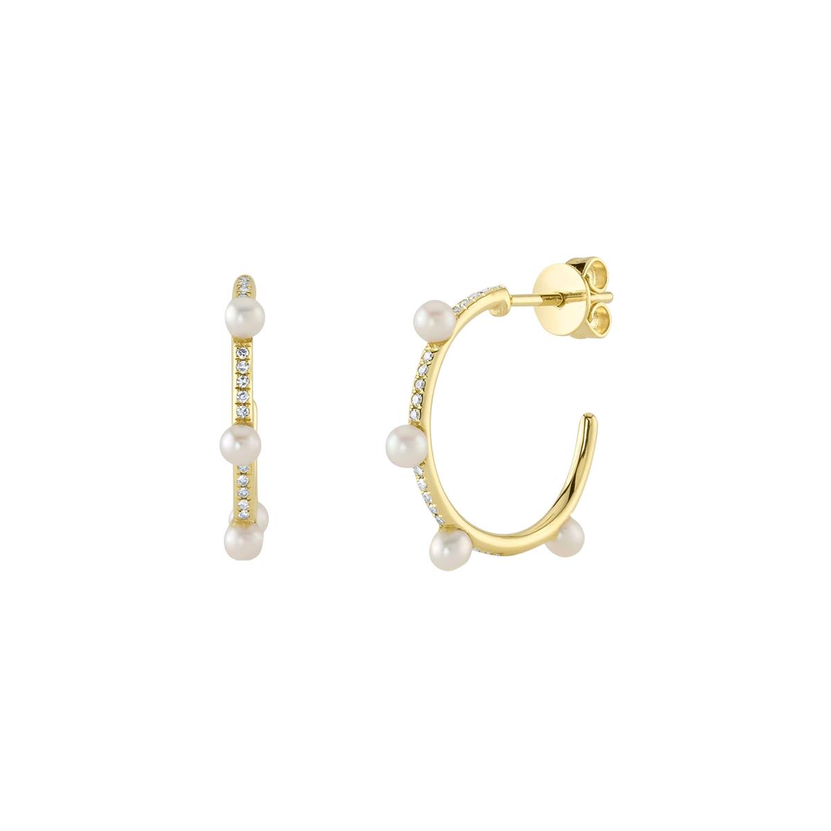 London Collection 14k Yellow Gold Diamond & Pearl Hoop Earrings