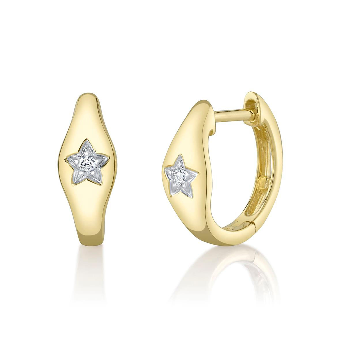 London Collection 14k Yellow Gold Diamond Star Huggie Earrings