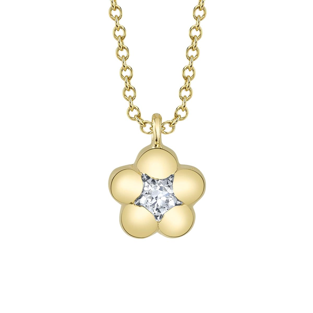 London Collection 14k Yellow Gold Diamond Flower Necklace