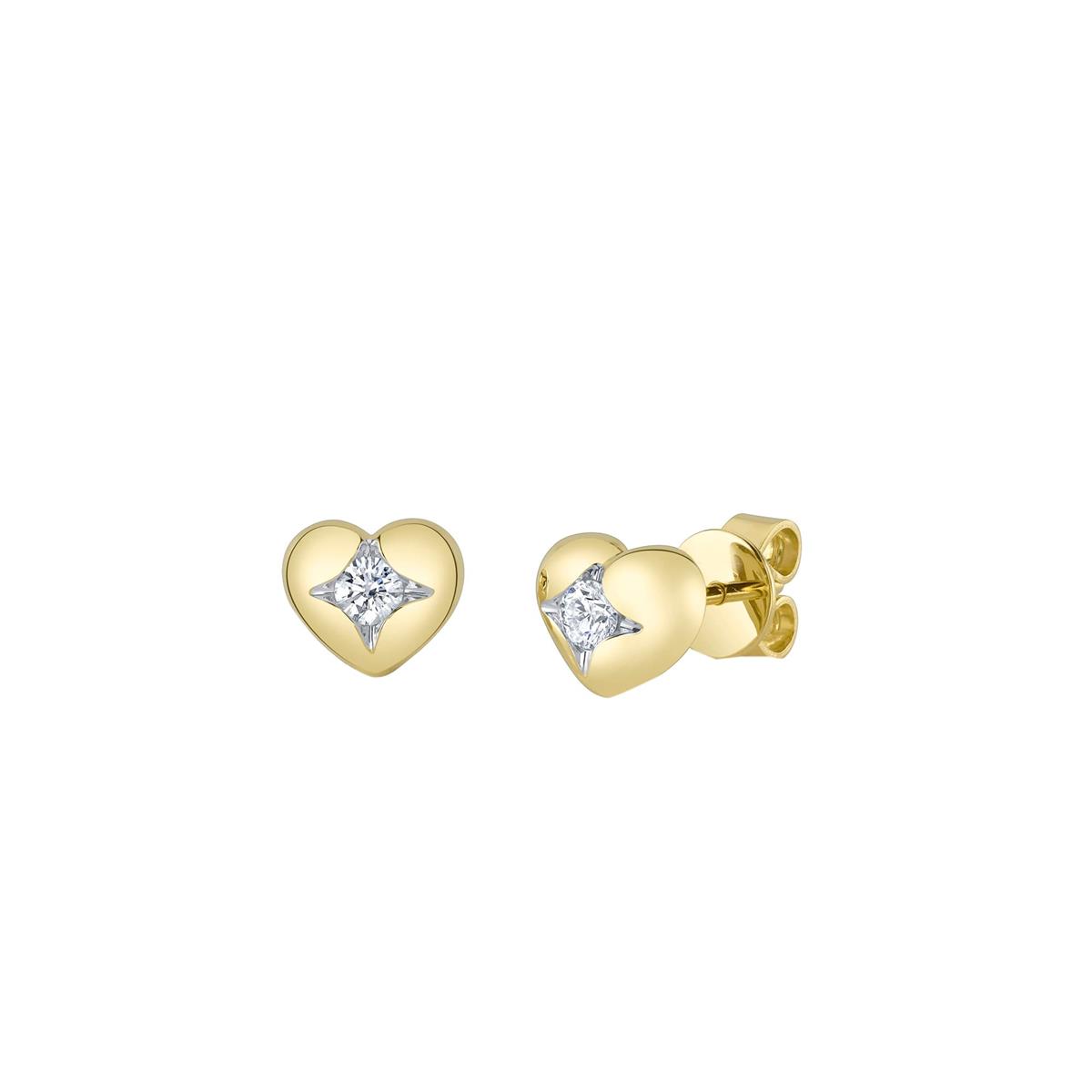 London Collection 14k Yellow Gold Diamond Heart Stud Earrings