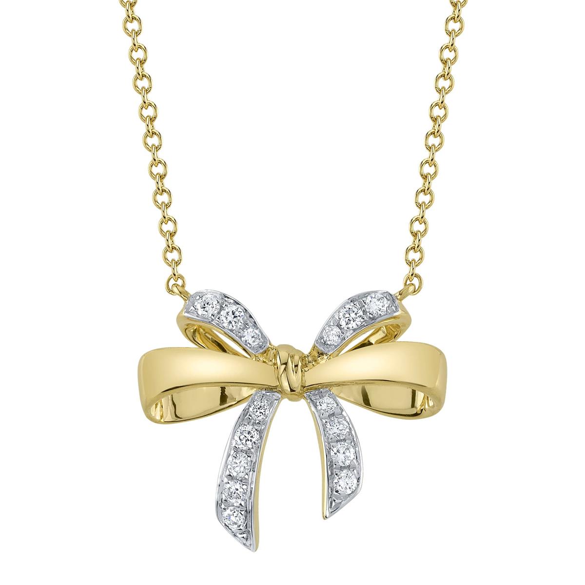 London Collection 14k Yellow Gold Pave Diamond Bow Pendant Necklace