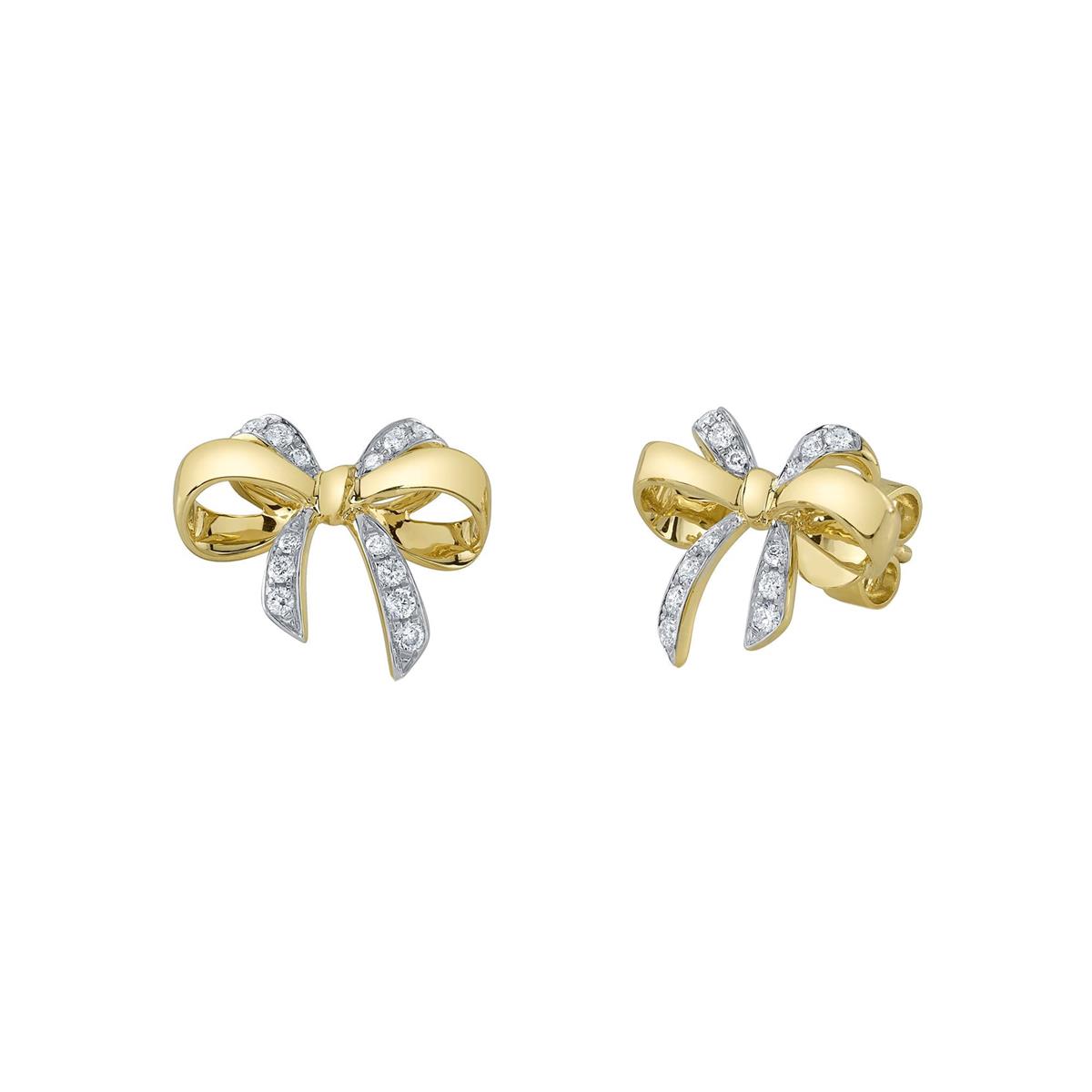 London Collection 14k Yellow Gold Pave Diamond Bow Stud Earrings
