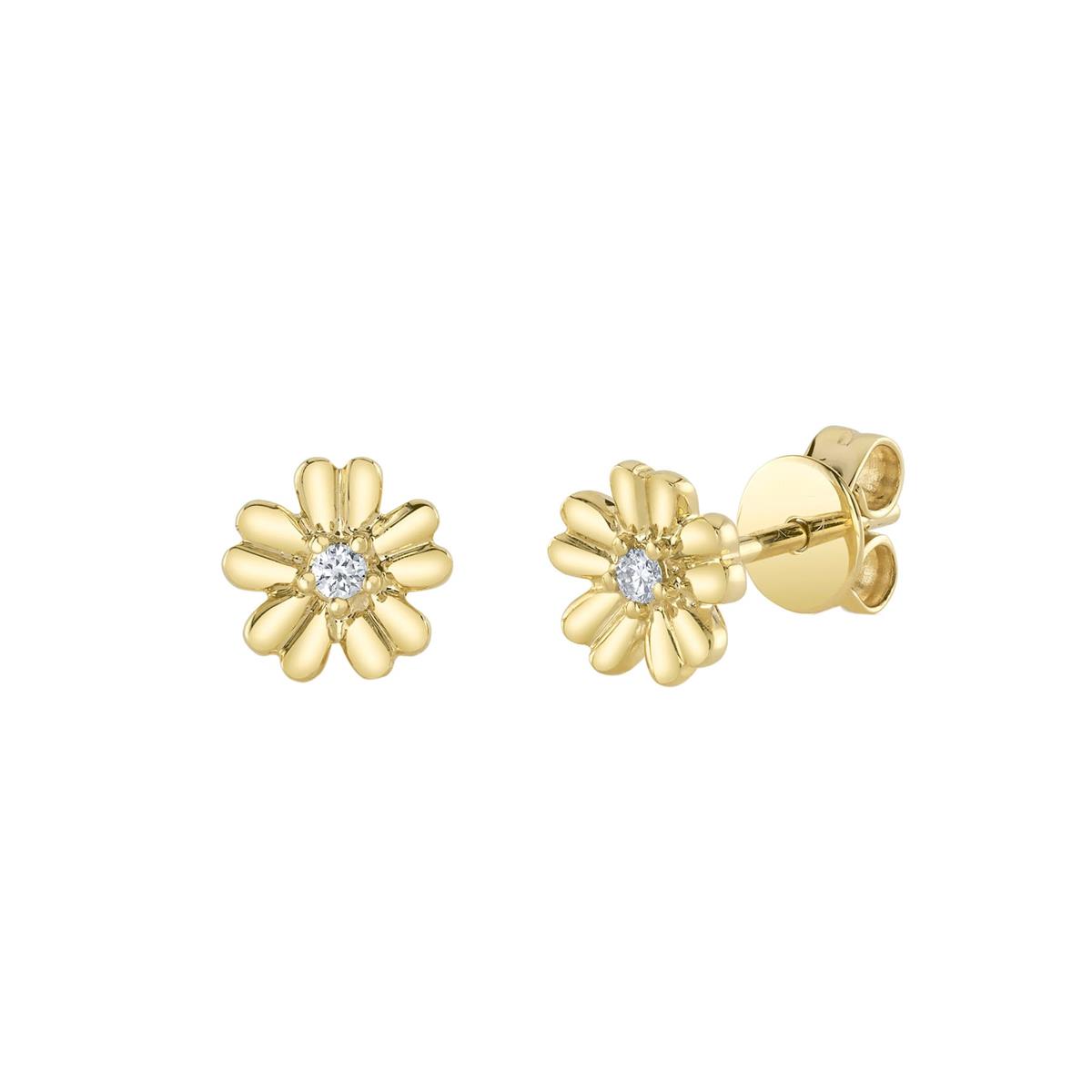 London Collection 14k Yellow Gold Diamond Flower Stud Earrings