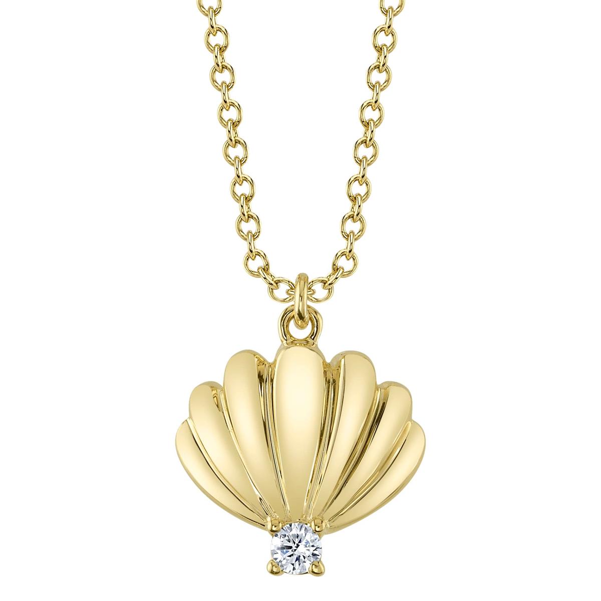 London Collection 14k Yellow Gold Single Diamond Shell Pendant Necklace