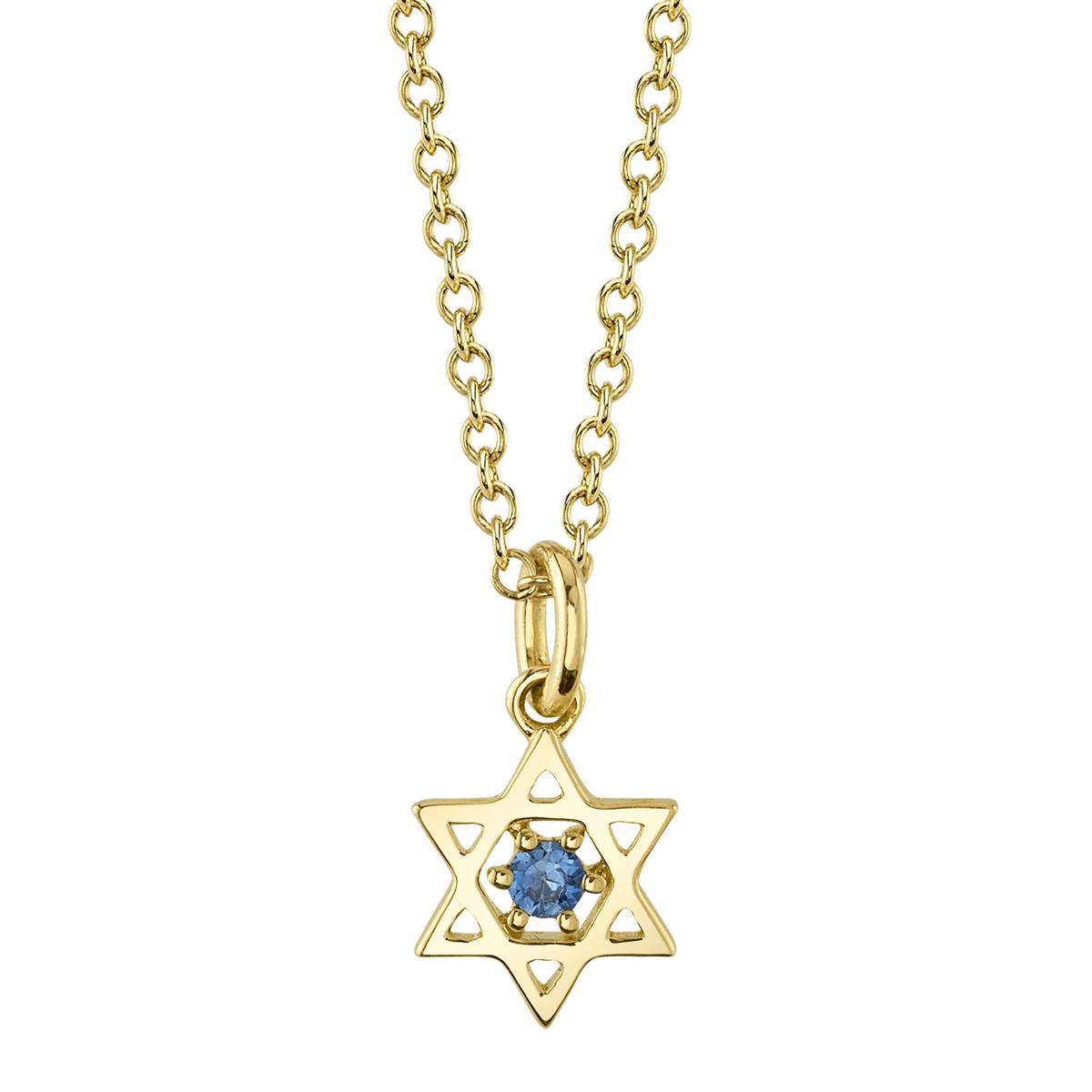 London Collection 14k Yellow Gold Blue Sapphire Star of David Pendant Necklace