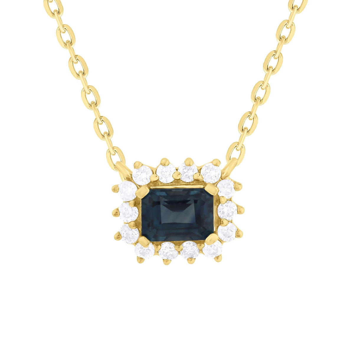 London Collection Yellow Gold Gemstone Diamond Halo Pendant Necklace