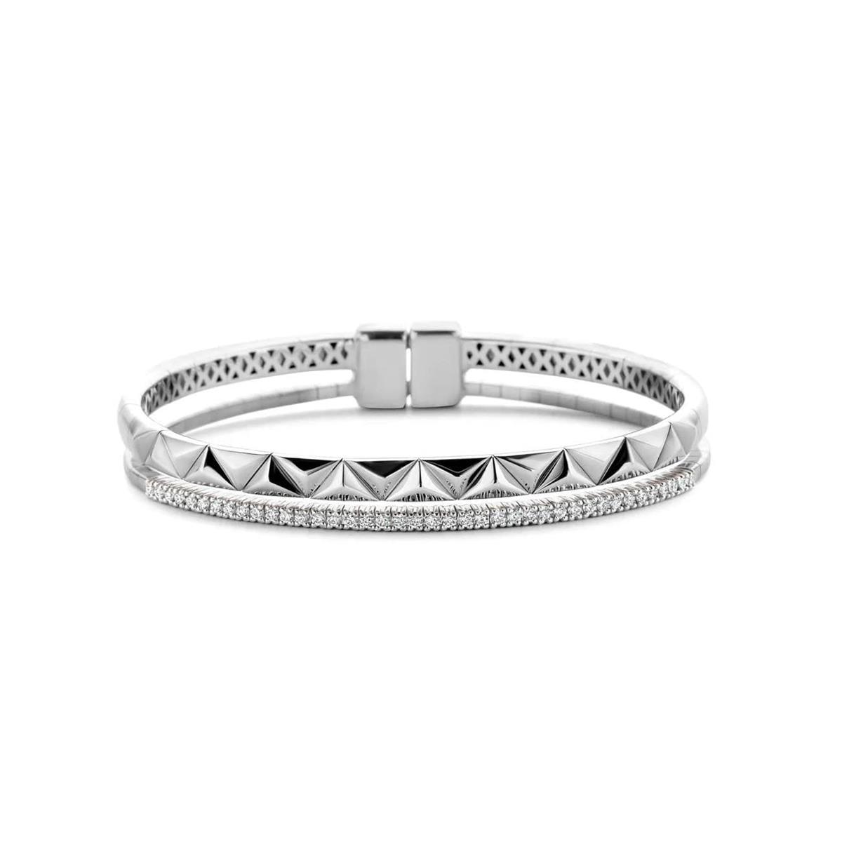 London Collection White Gold 2 Row Spike and Diamond Bangle Bracelet