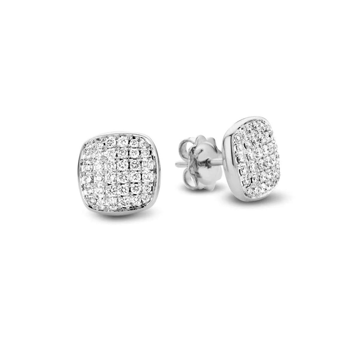 London Collection White Gold Diamond Cushion Stud Earrings
