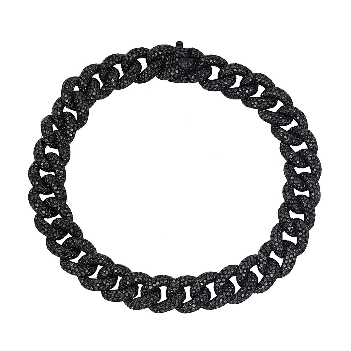London Collection 18k Black Gold Pave Black Diamond Cuban Link Bracelet
