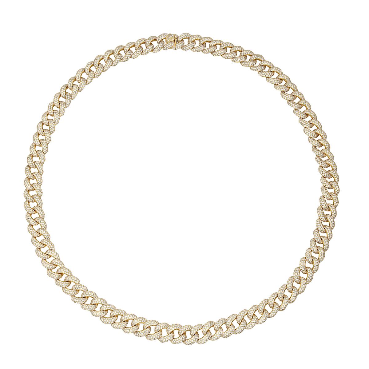 London Collection 18k Yellow Gold Pave Diamond Cuban Link Necklace