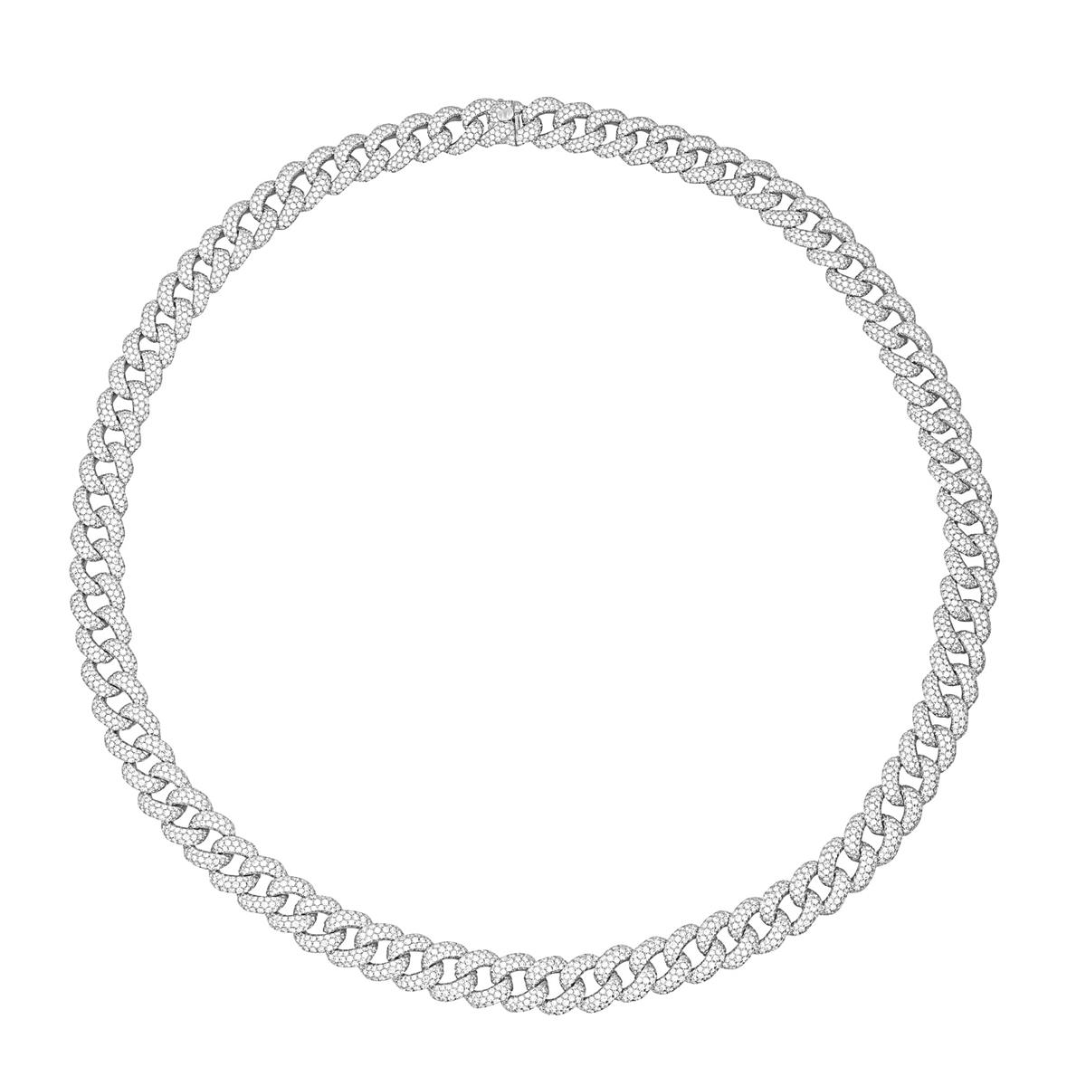 London Collection 18k White Gold Pave Diamond Cuban Link Necklace