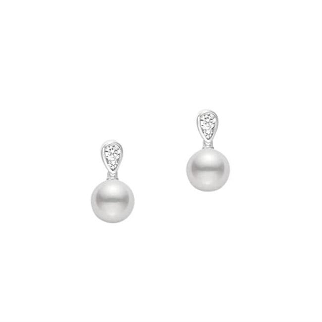 Mikimoto Morning Dew 18k White Gold Diamond and Akoya Pearl Earrings