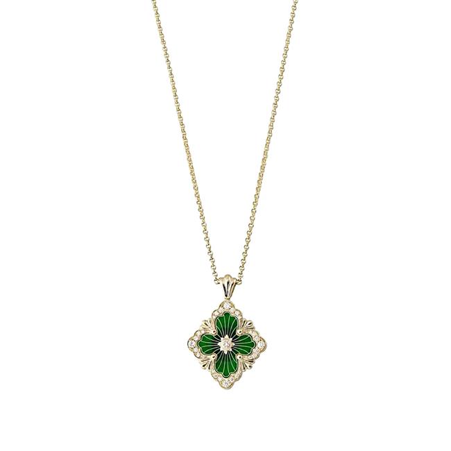 Buccellati Opera Tulle 18k Yellow Gold Diamond Green Enamel Necklace