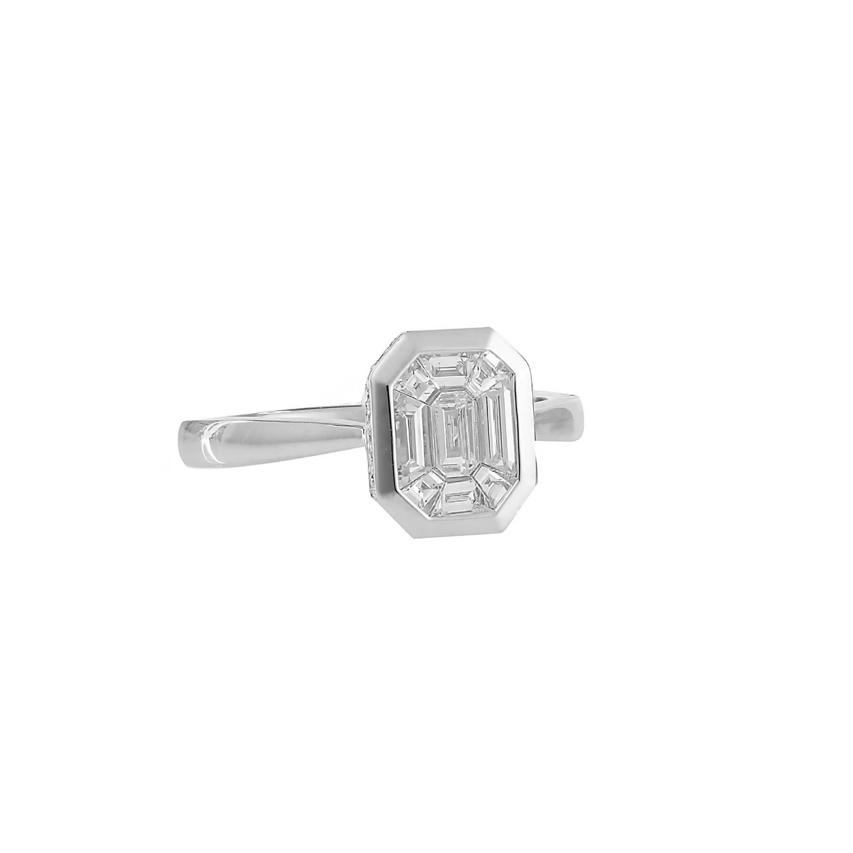 London Collection 14k White Gold Mosaic Hidden Halo Ring