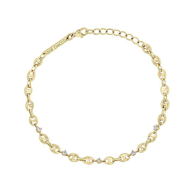 Zoe Chicco 14k Yellow Gold and Diamond Puffed Mariner Link Necklace