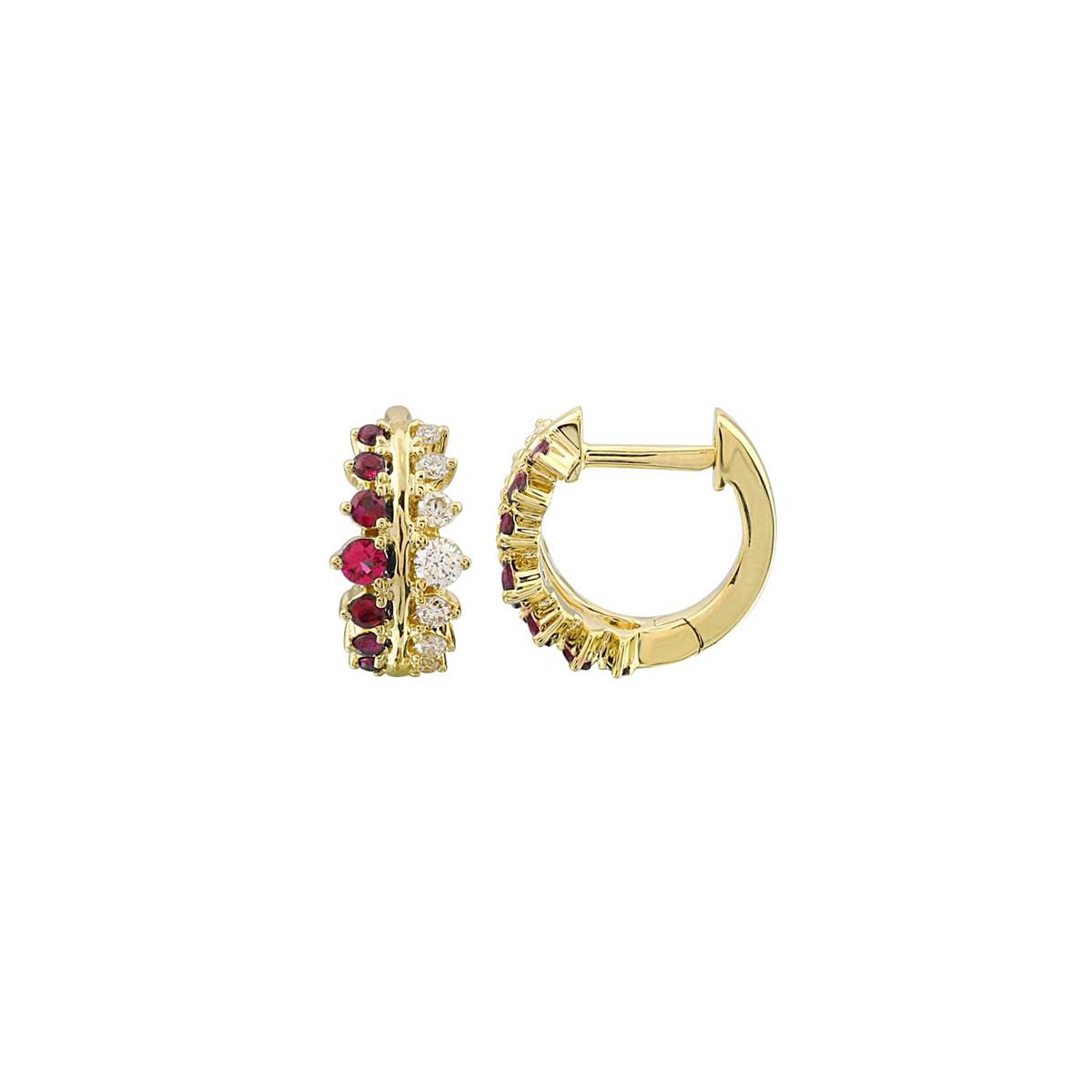 London Collection 14k Yellow Gold Graduated Diamond and Gemstone Huggie Earrings