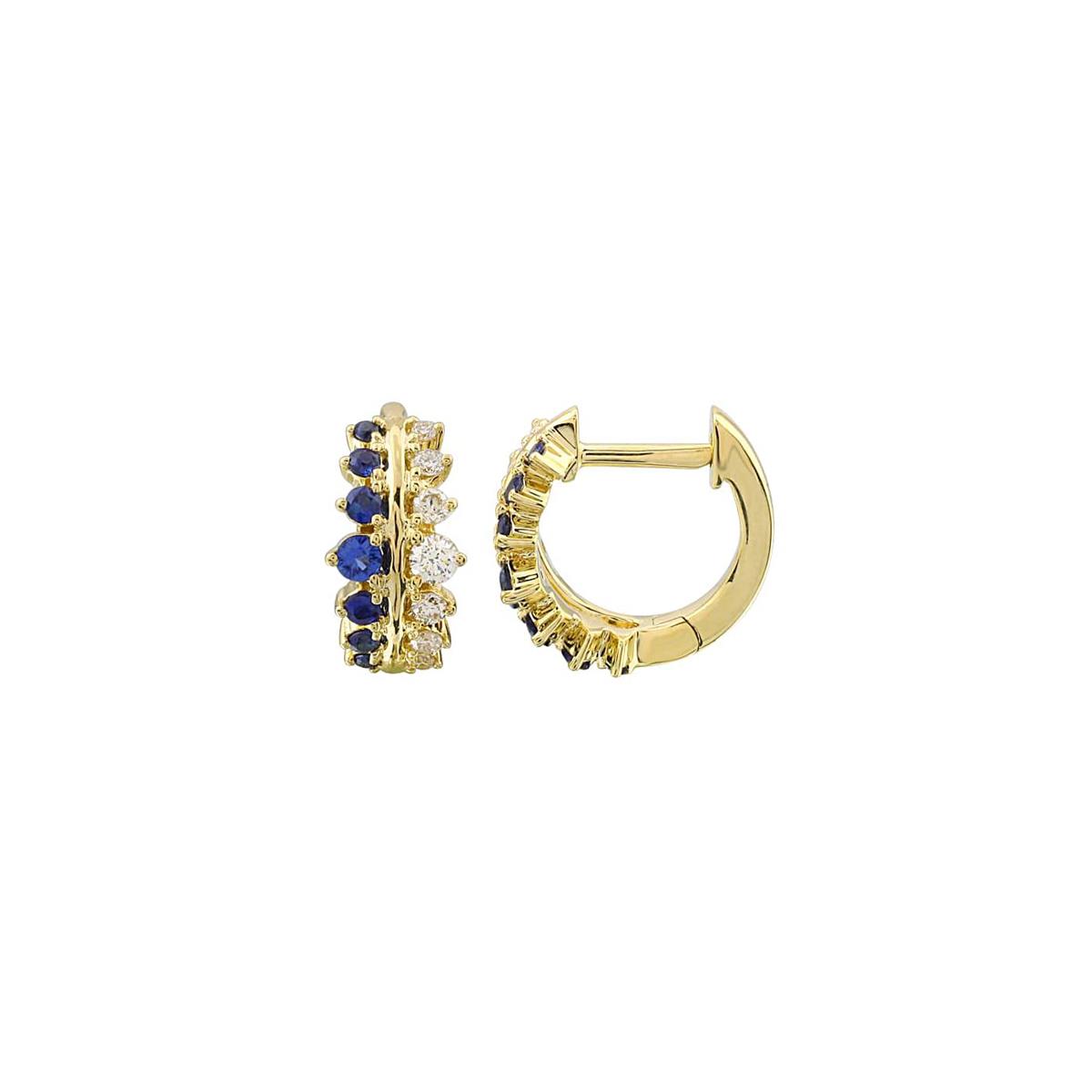 London Collection 14k Yellow Gold Graduated Diamond and Gemstone Huggie Earrings