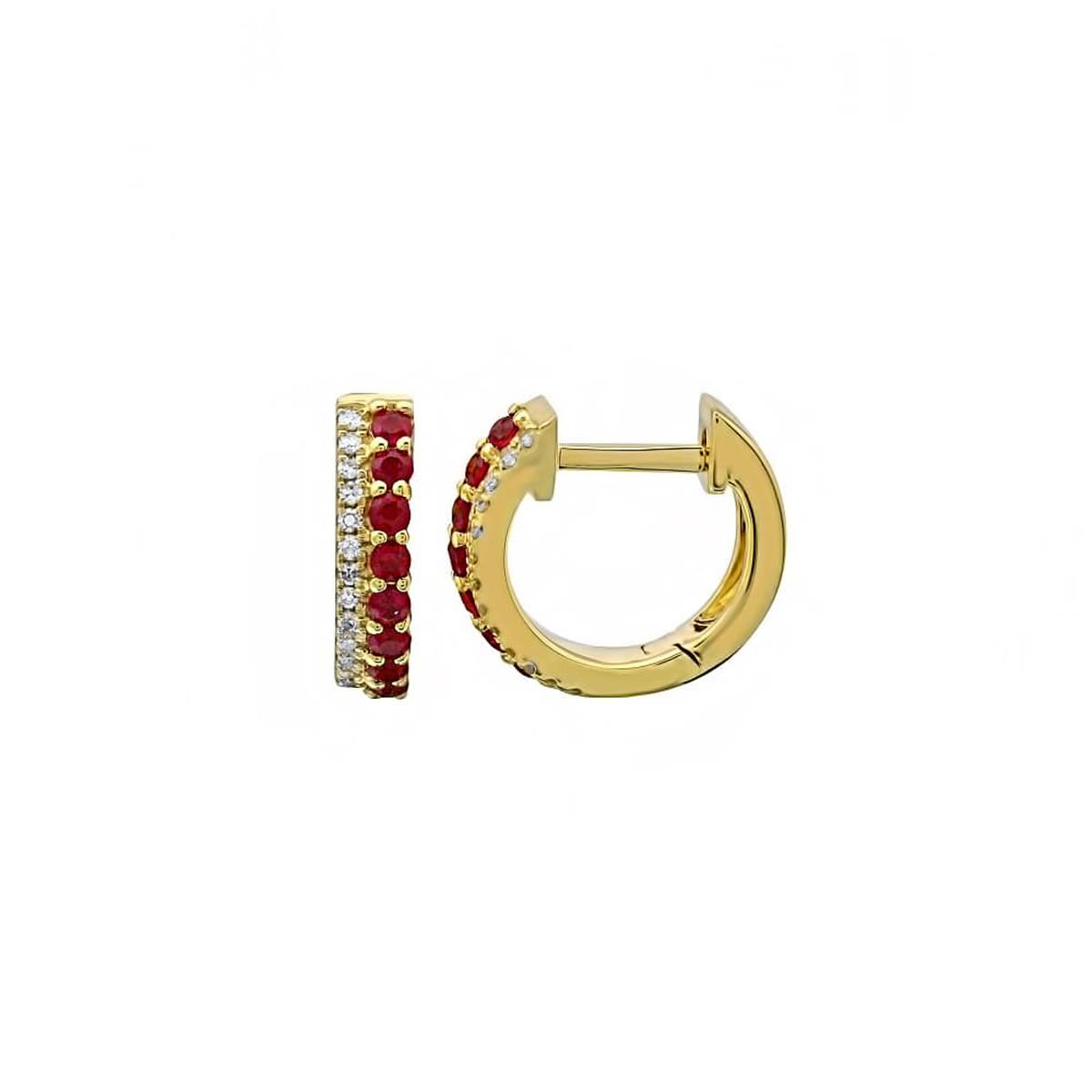 London Collection 14k Yellow Gold Gemstone and Diamond Huggie Earrings