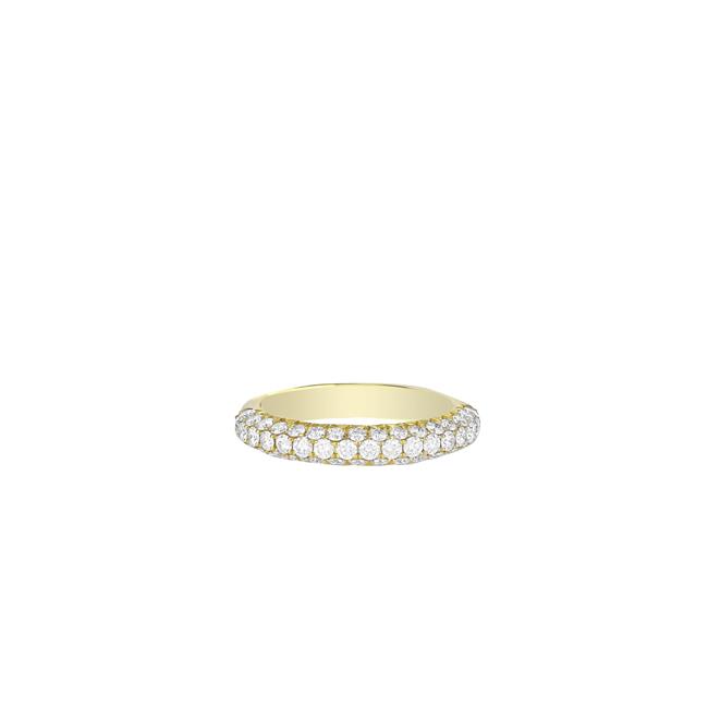 Henri Daussi 18k Yellow Gold Pave Diamond Three Row Half Eternity Band
