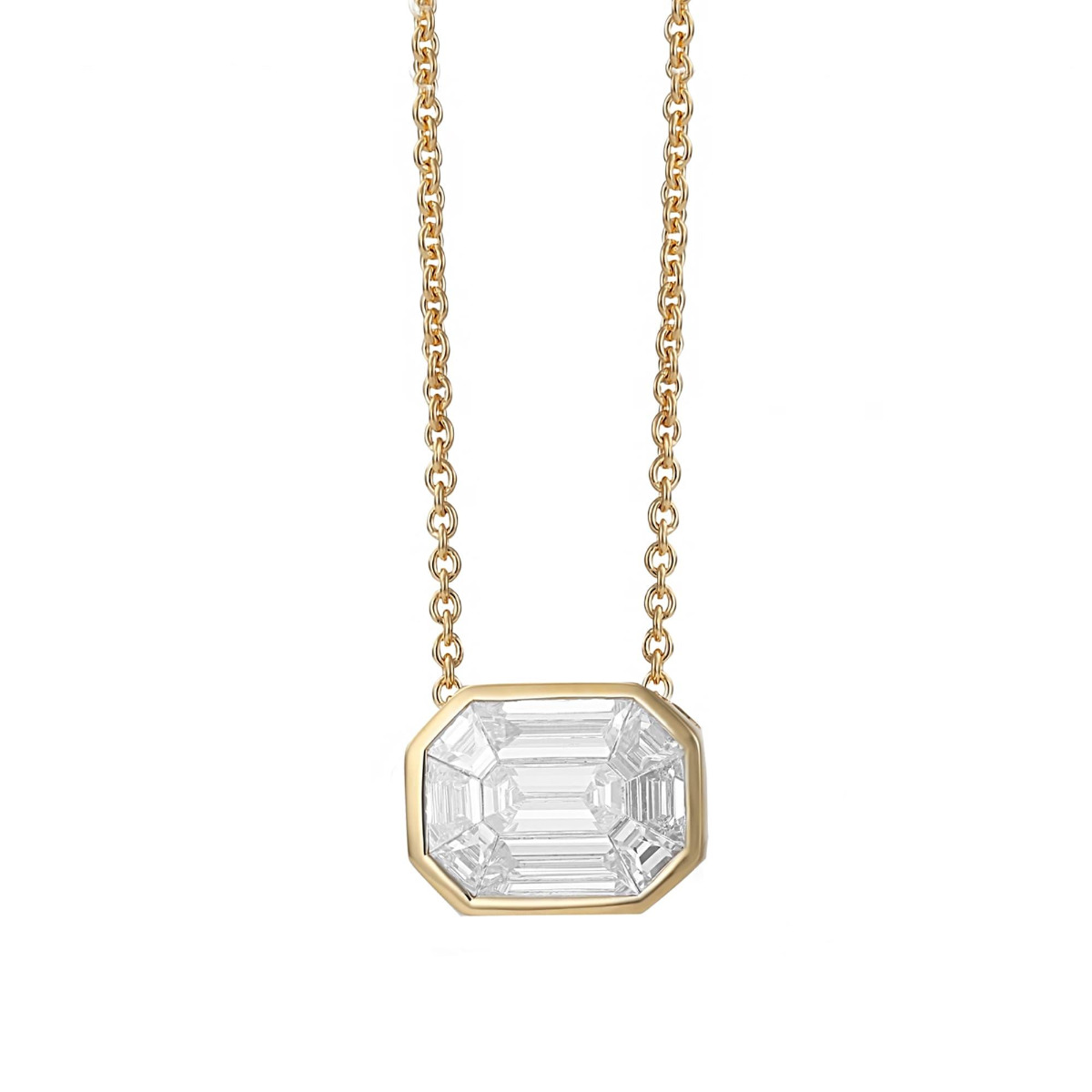 London Collection 18k Yellow Gold Bezel Set Mosaic Diamond Pendant Necklace