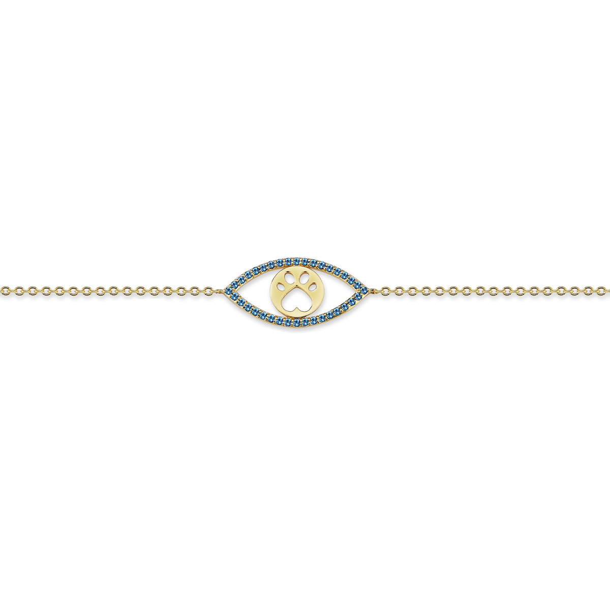 Our Cause for Paws 14k Blue Topaz Evil Eye Paw Bracelet