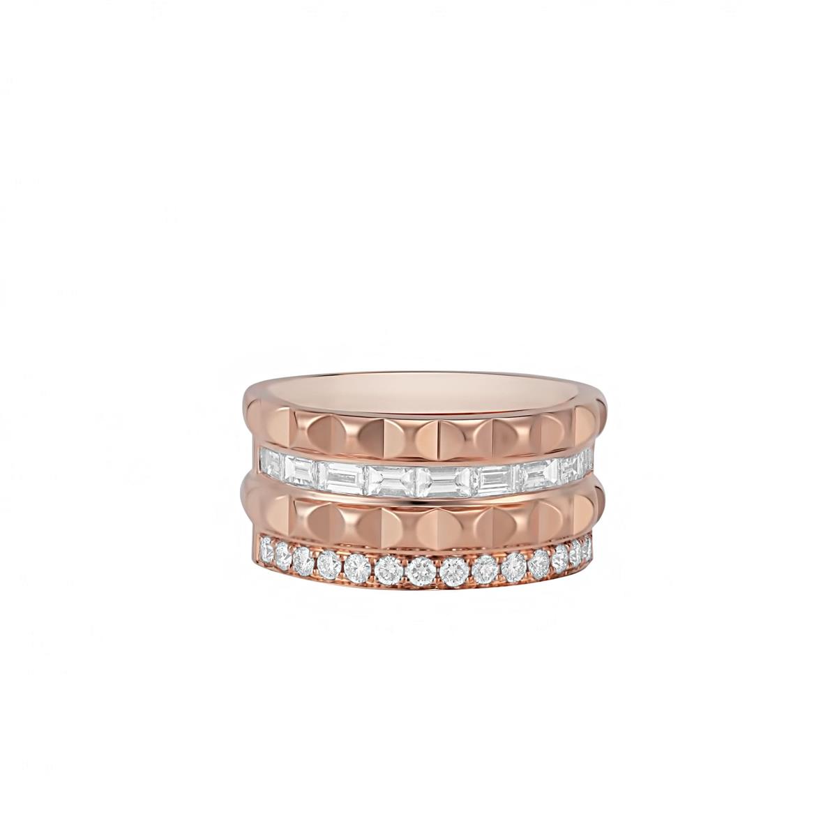 London Collection 14k Gold Round and Baguette Diamond 4 Row Band