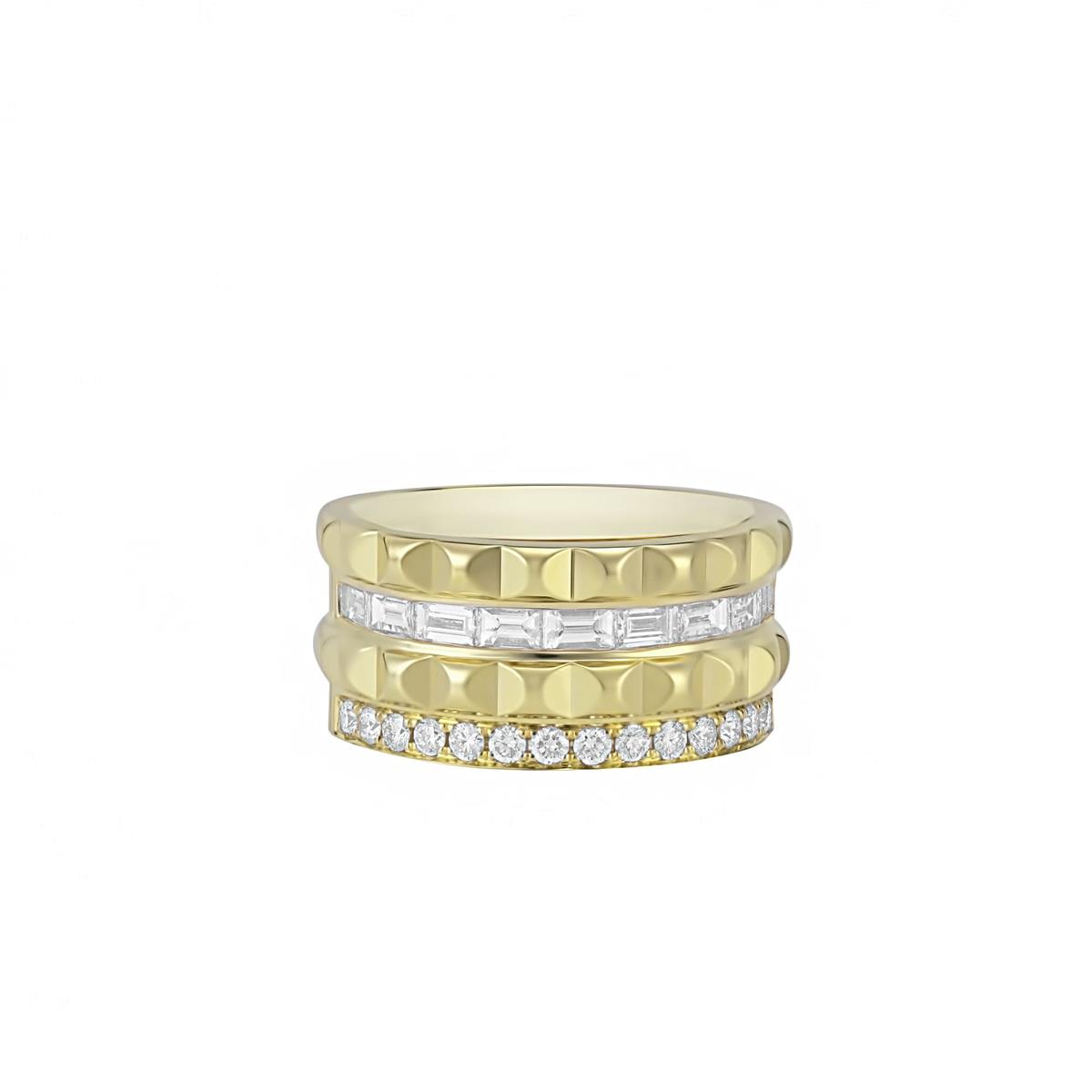 London Collection 14k Gold Round and Baguette Diamond 4 Row Band