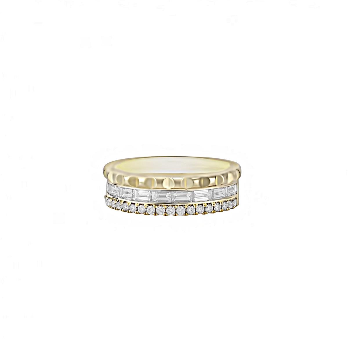 London Collection 14k Gold Round and Baguette Diamond 3 Row Band