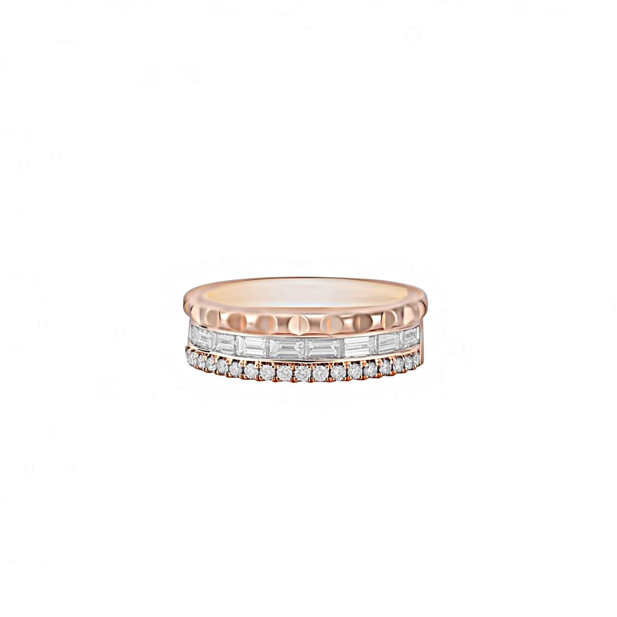 London Collection 14k Gold Round and Baguette Diamond 3 Row Band