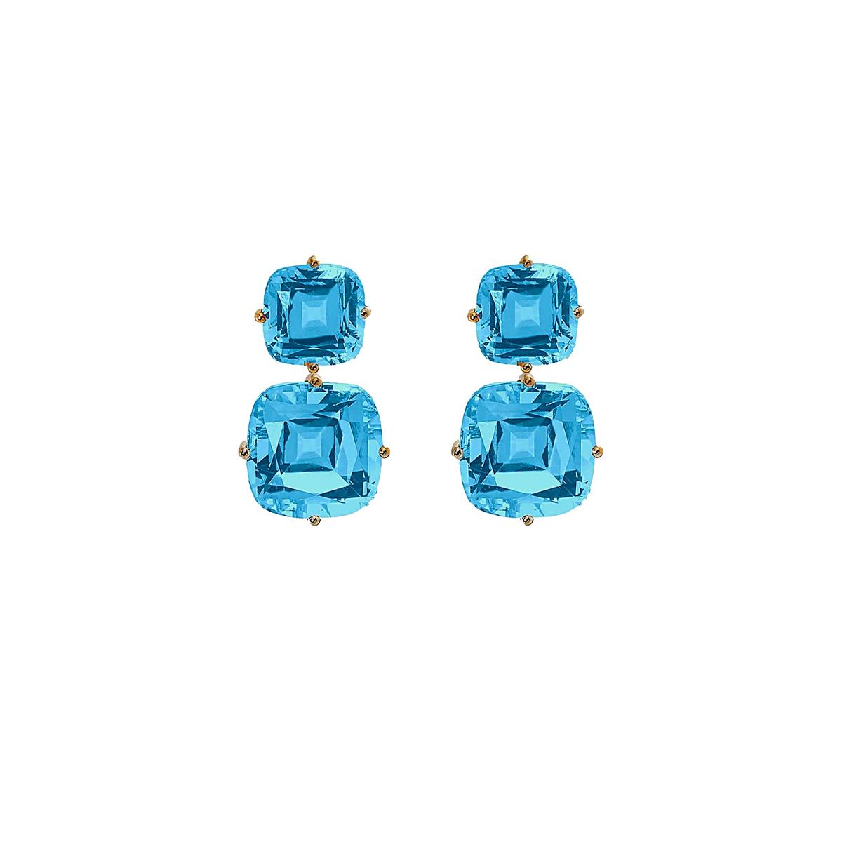 Goshwara Gossip 18k Yellow Gold London Blue Topaz 2-Tier Cushion Drop Earrings