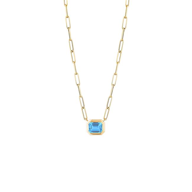 Goshwara Manhattan 18k Yellow Gold Blue Topaz Emerald Cut East West Pendant