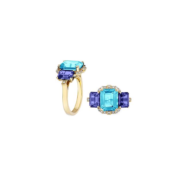 Goshwara Gossip 18k Yellow Gold Blue Topaz And Tanzanite 3 Stone Ring