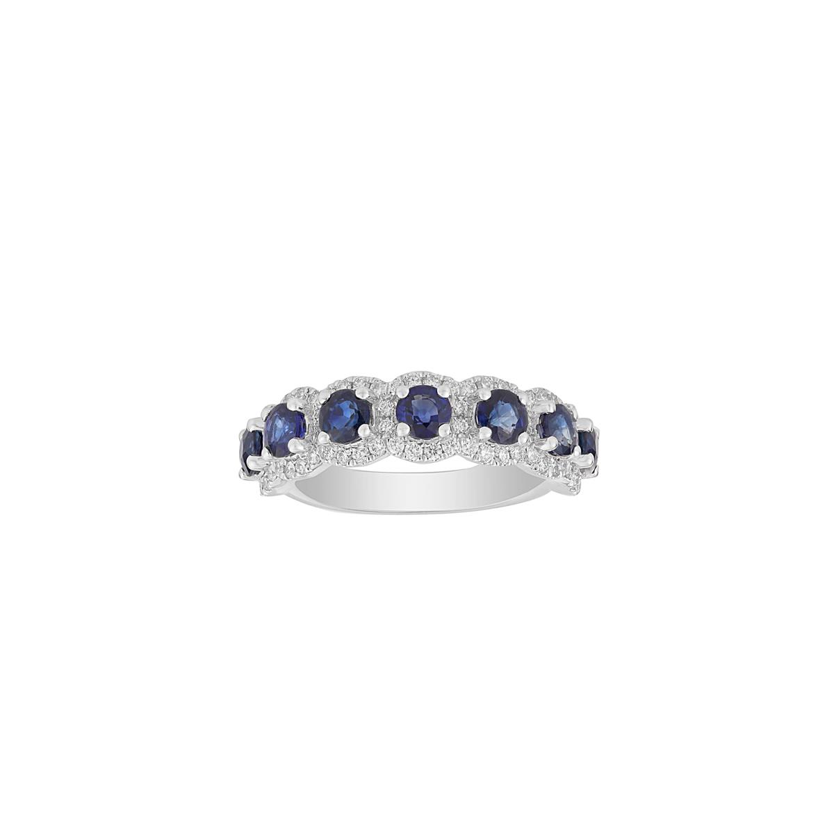 TWO by London 14k Blue Sapphire Diamond Halo Anniversary Band