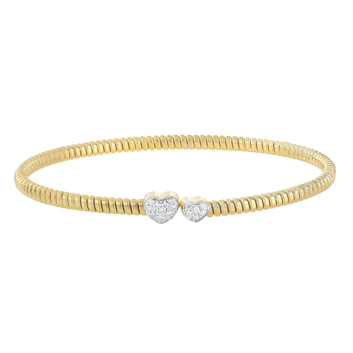 London Collection 18k Yellow Gold Double Pave Diamond Heart Tubogas Cuff Bracelet