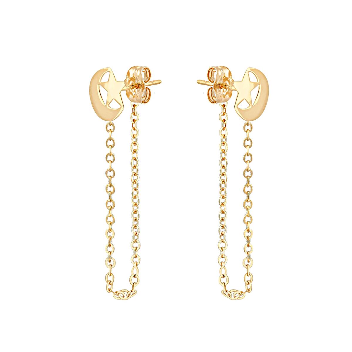 London Collection 14k Moon and Star Chain Earrings