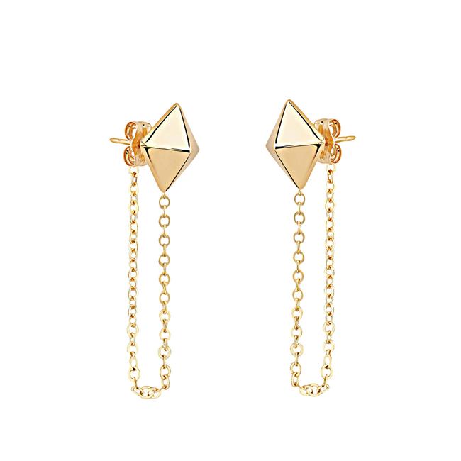 London Collection 14k Yellow Gold Pyramid And Chain Drop Earrings