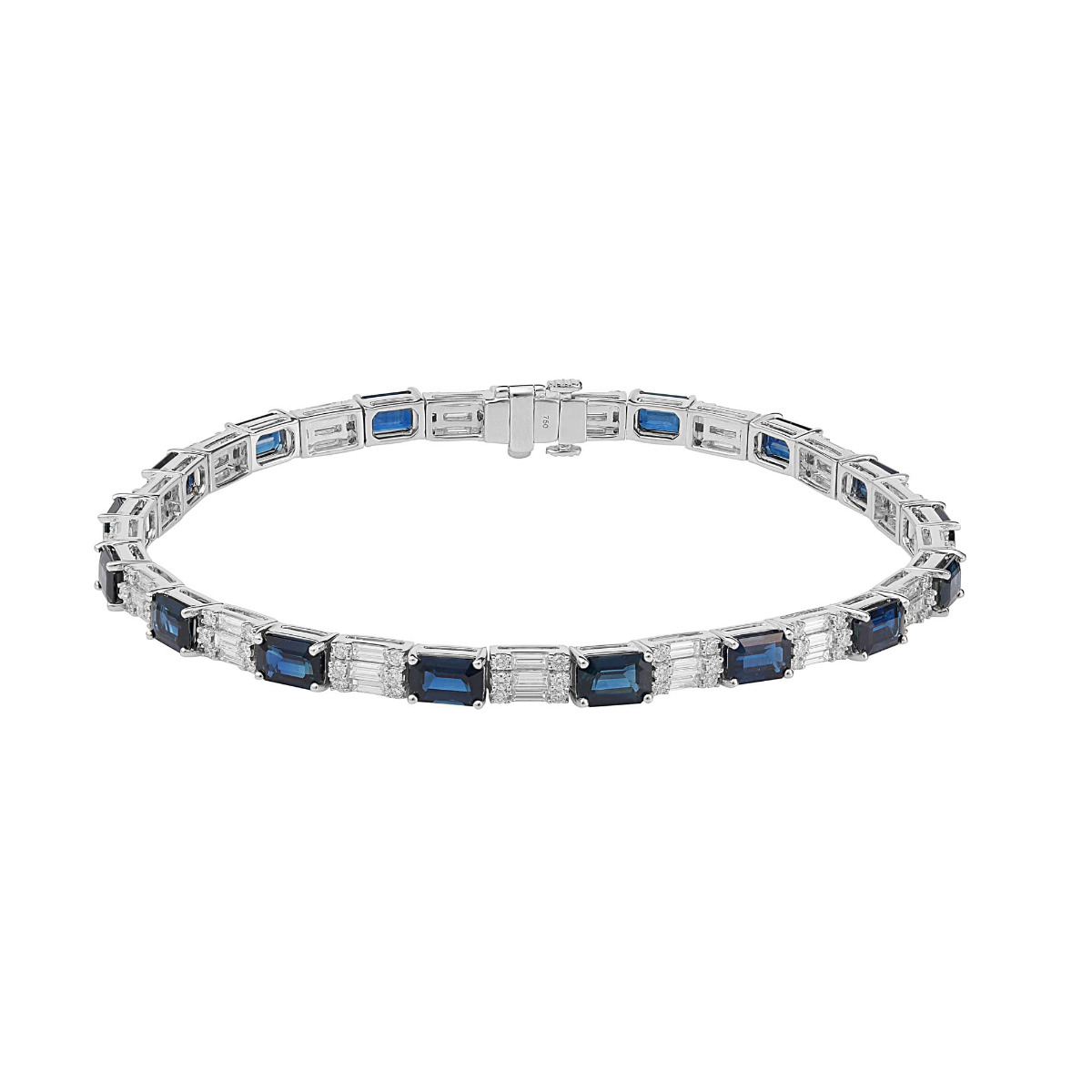 London Collection 18k Alternating Blue Sapphire and Mixed Shape Diamond Men