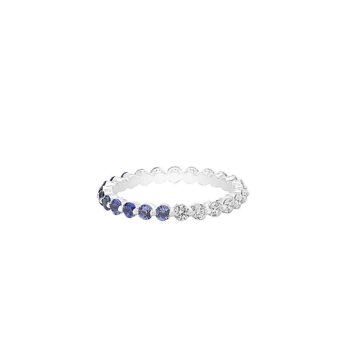 Henri Daussi White Gold Blue Sapphire and Diamond Band