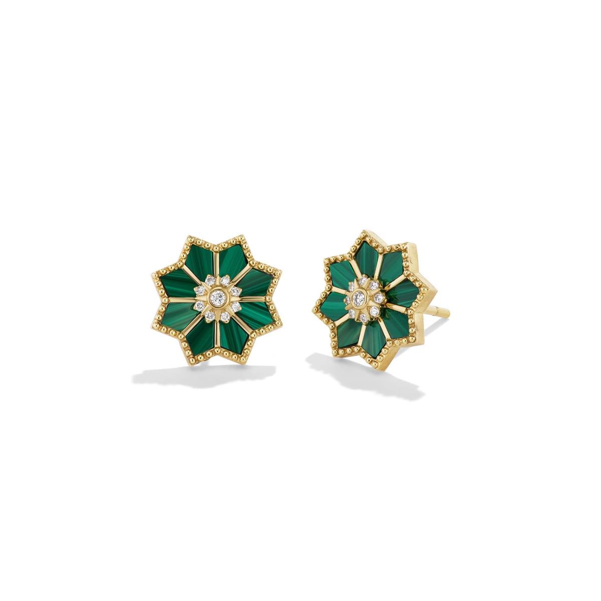 Orly Marcel Fez 18k Malachite and Diamond Stud Earrings