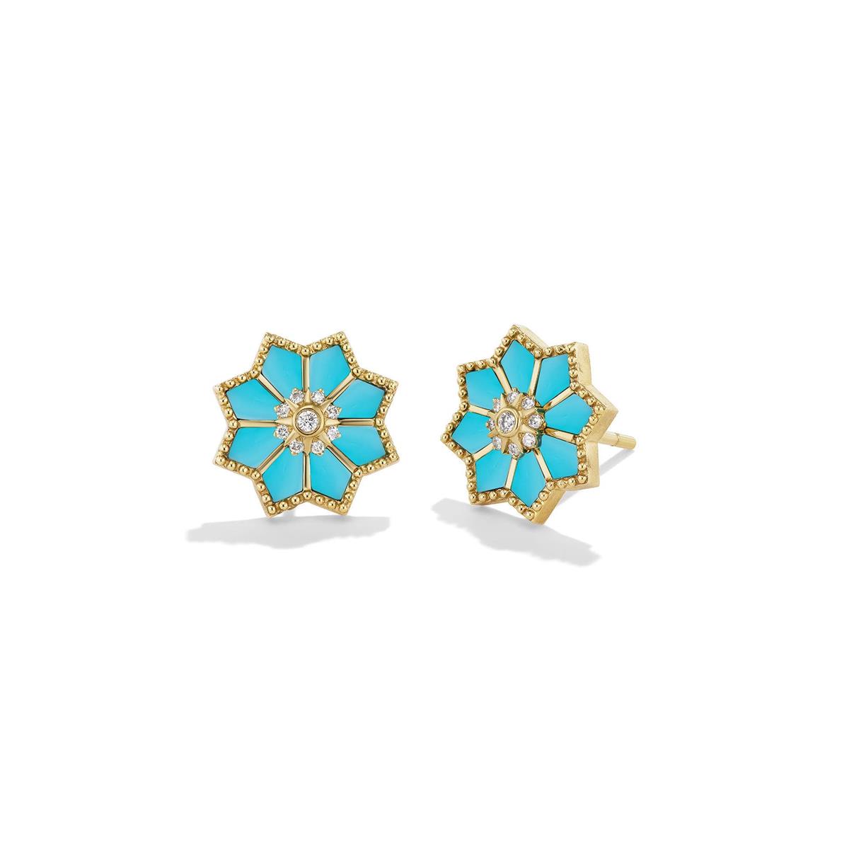 Orly Marcel Fez 18k Turquoise and Diamond Stud Earrings