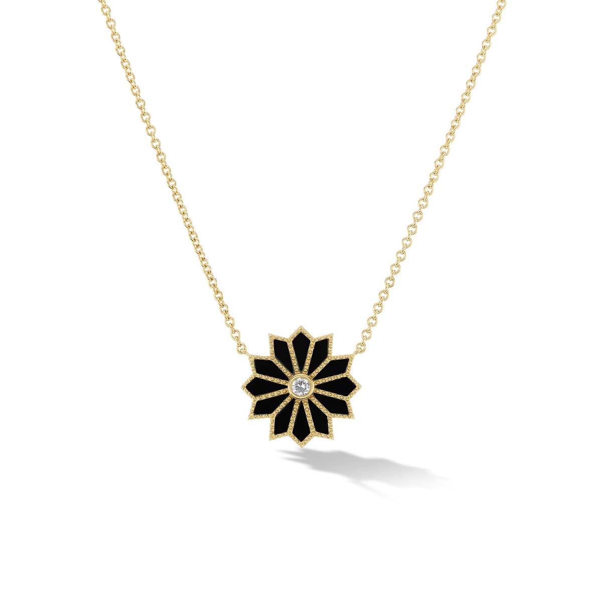 Orly Marcel Mini Sacred Flower Inlay Onyx and Diamond Necklace