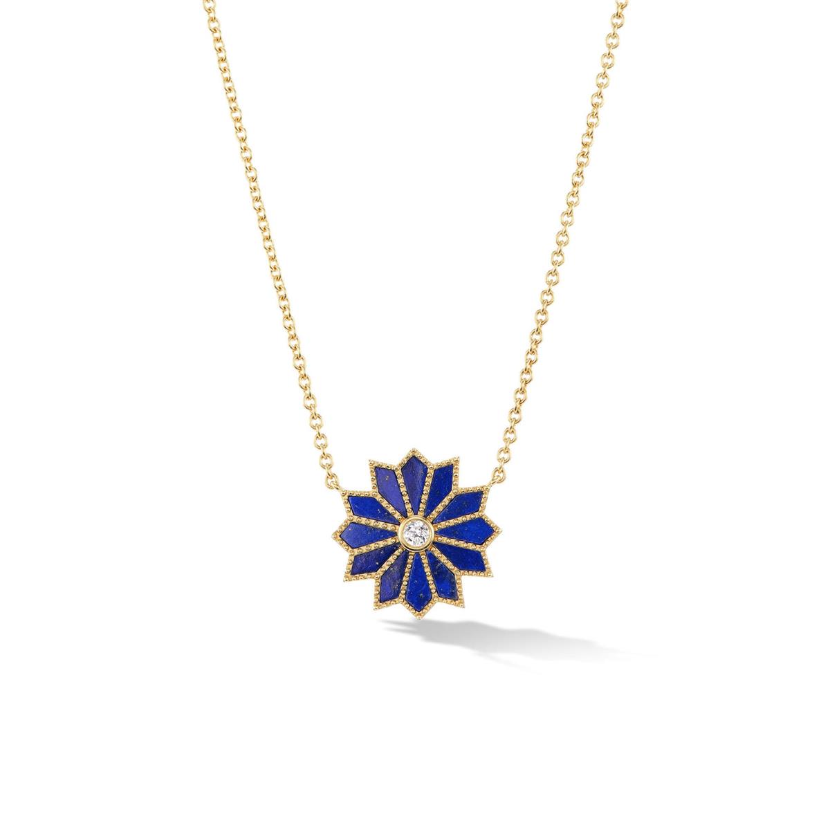 Orly Marcel Mini Sacred Lapis Flower Pendant Necklace