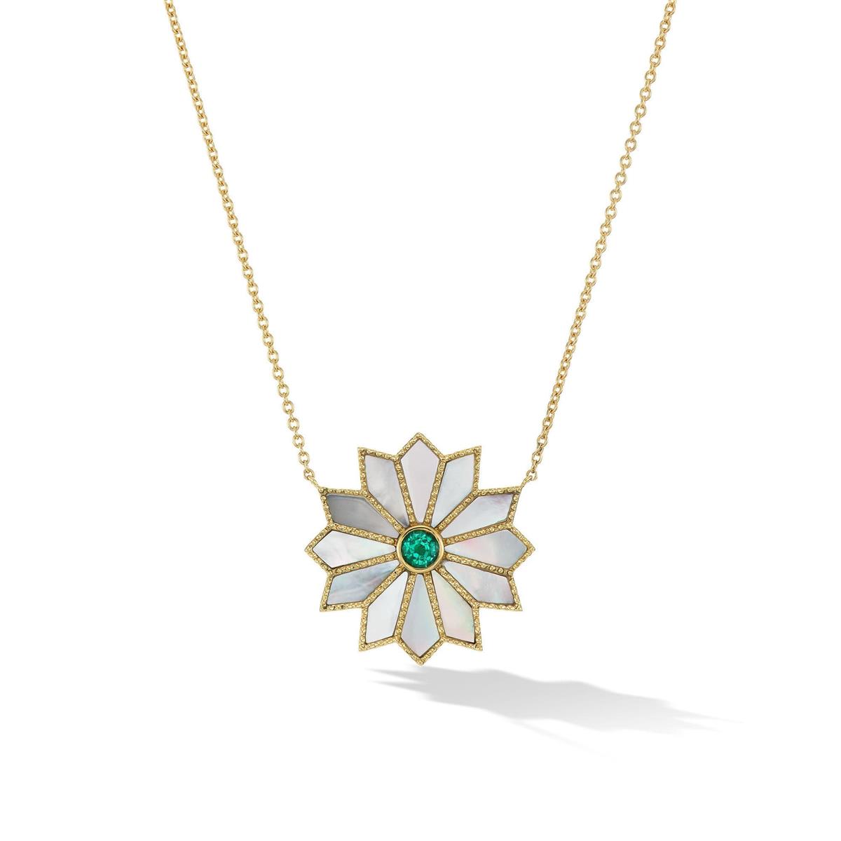Orly Marcel Sacred Mother of Pearl Flower Pendant Necklace